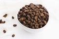 Bowl of caffee beans on a white background Royalty Free Stock Photo