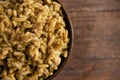 Bowl of Cajun Dirty Rice on a Rustic Wooden Table Royalty Free Stock Photo