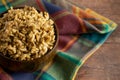 Bowl of Cajun Dirty Rice on a Rustic Wooden Table Royalty Free Stock Photo