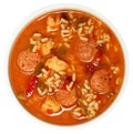Bowl of Cajun Spicy Chicken and Sausage Gumbo Soup Royalty Free Stock Photo