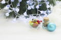 A bowl of candies, a jar of dry flowers and a Christmmas-tree ball Royalty Free Stock Photo