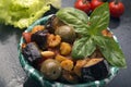 Bowl of caponata with eggplant tipical Sicilian salad