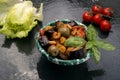 Bowl of caponata Sicilian salad made with eggplant