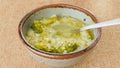 Bowl of cauliflower broccoli soup close-up on a table Royalty Free Stock Photo