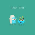 Bowl cereal carton milk friends forever. Vector graphics