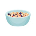 Bowl of cereal rings and berries, food for breakfast vector Illustration on a white background