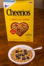 Bowl of Cheerios on Wood Table