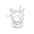 Bowl With Cheese Fondue Hand Drawn Realistic Sketch
