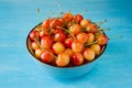 A bowl cherry. sweet cherries with a thin skin and thick creamy-