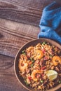 Bowl of chicken and chorizo paella Royalty Free Stock Photo