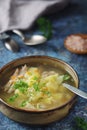 A bowl with chicken soup with pasta Royalty Free Stock Photo