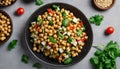 A bowl of chickpeas with tomatoes and herbs Royalty Free Stock Photo