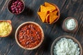 Bowl of chili con carne with the ingredients Royalty Free Stock Photo