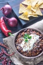 Bowl of chili con carne with tortilla chips Royalty Free Stock Photo