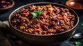 A Bowl Of Chili With Ground Beef And Beans. Generative AI Royalty Free Stock Photo