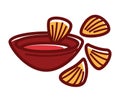 Bowl of chili sause with crispy nachos isolated illustration