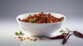 Bowl of chipotle chili flakes and dried jalapeno peppers, AI Generative