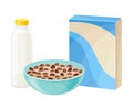 Bowl of Chocolate Crispy Cereal or Muesli with Bottle of Milk Rested Nearby Vector Composition Royalty Free Stock Photo