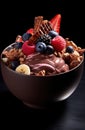 a bowl of chocolate dessert with fruit