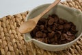 Bowl of chocolate flakes with spoon Royalty Free Stock Photo
