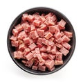Bowl of chopped ham isolated on white; from above Royalty Free Stock Photo