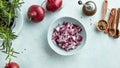 Bowl of chopped red onions Royalty Free Stock Photo