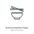 Bowl and chopsticks of japan outline vector icon. Thin line black bowl and chopsticks of japan icon, flat vector simple element