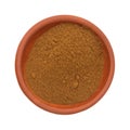 Bowl of cinnamon spice on a white background