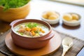 bowl of clam chowder with oyster crackers on top Royalty Free Stock Photo