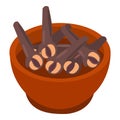 Bowl of cloves spices icon, isometric style