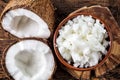 Bowl of coconut oil and fresh coconuts Royalty Free Stock Photo