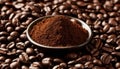 A bowl of coffee beans on top of a pile of coffee beans Royalty Free Stock Photo