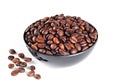 Bowl with coffee beans, on white background Royalty Free Stock Photo