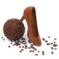 Bowl of coffee and chocolate shoe