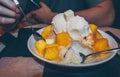 Bowl of cold and fresh mango Bingsoo