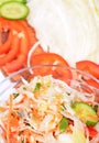 A bowl of coleslaw salad with shredded cabbage and cucumbers, carrots Royalty Free Stock Photo