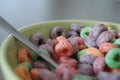 Bowl of Colorful Fruity Breakfast Cereal Royalty Free Stock Photo