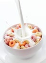 Bowl of colorful fruit loops breakfast cereal Royalty Free Stock Photo