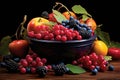 a bowl of colorful, ripening berries