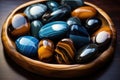 a bowl of colorful stones