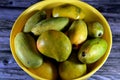 Bowl contains Egyptian fresh mango fruit with tropical delicacy, mangoes are nutritionally rich fruit with distinctive flavor, Royalty Free Stock Photo