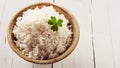 Bowl of cooked par-boiled long grain rice
