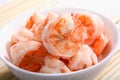 Bowl of cooked prawns