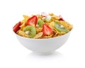 Bowl of corn flakes with fruit Royalty Free Stock Photo