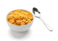 Bowl of corn flakes with a spoon Royalty Free Stock Photo