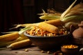 Bowl corn seed food with corn cobs. Generate Ai