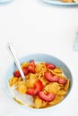 Bowl of cornflakes and strawberries Royalty Free Stock Photo