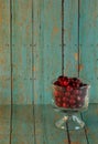 Bowl of Cranberries on a wooden turquoise background