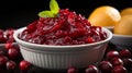 A Bowl Of Cranberry Sauce. Generative AI.