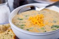 Bowl of Creamy Broccoli Cheddar Cheese Soup Royalty Free Stock Photo